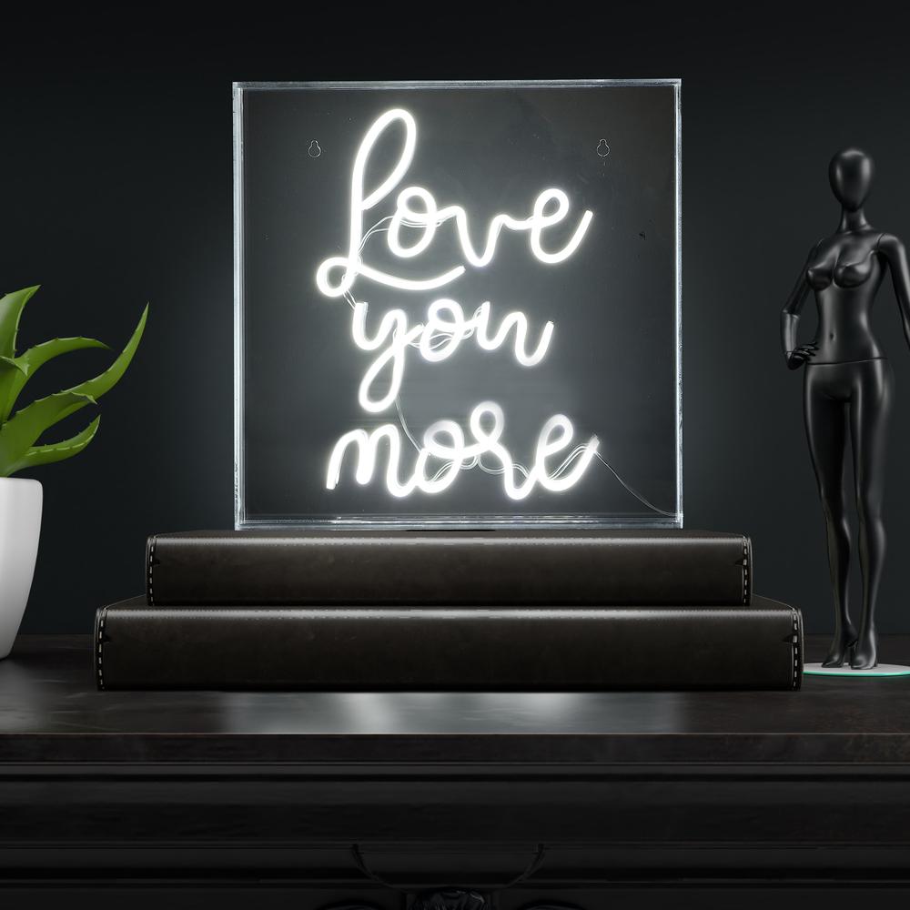 Love You More Square Contemporary Glam Acrylic Box USB Operated LED Neon Light. Picture 6