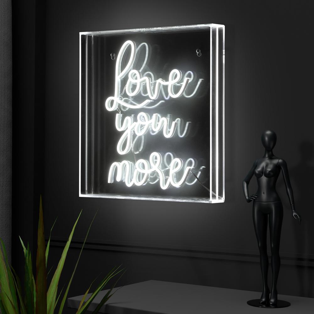 Love You More Square Contemporary Glam Acrylic Box USB Operated LED Neon Light. Picture 7
