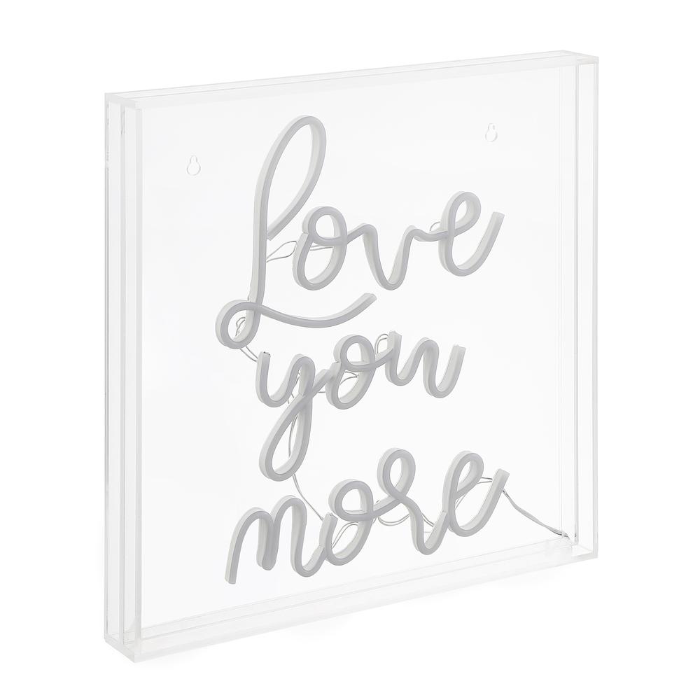 Love You More Square Contemporary Glam Acrylic Box USB Operated LED Neon Light. Picture 1