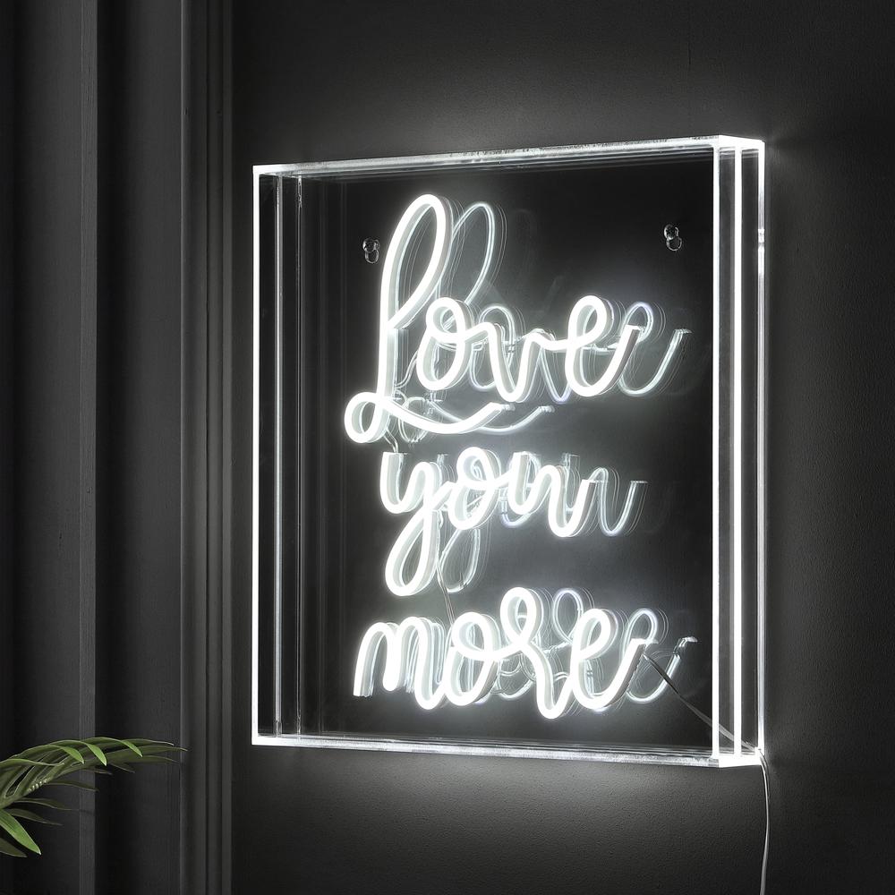 Love You More Square Contemporary Glam Acrylic Box USB Operated LED Neon Light. Picture 2