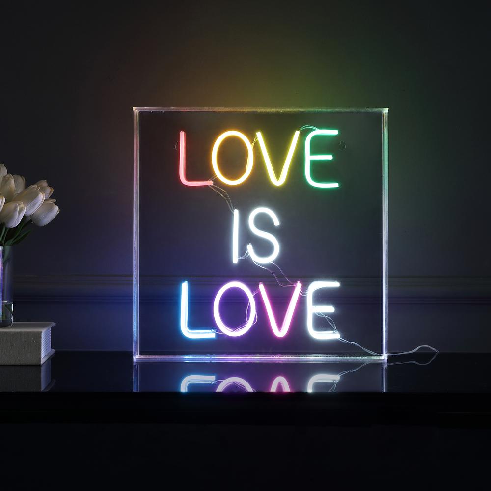 Love Is Love Square Contemporary Glam Acrylic Box USB Operated LED Neon Light. Picture 5