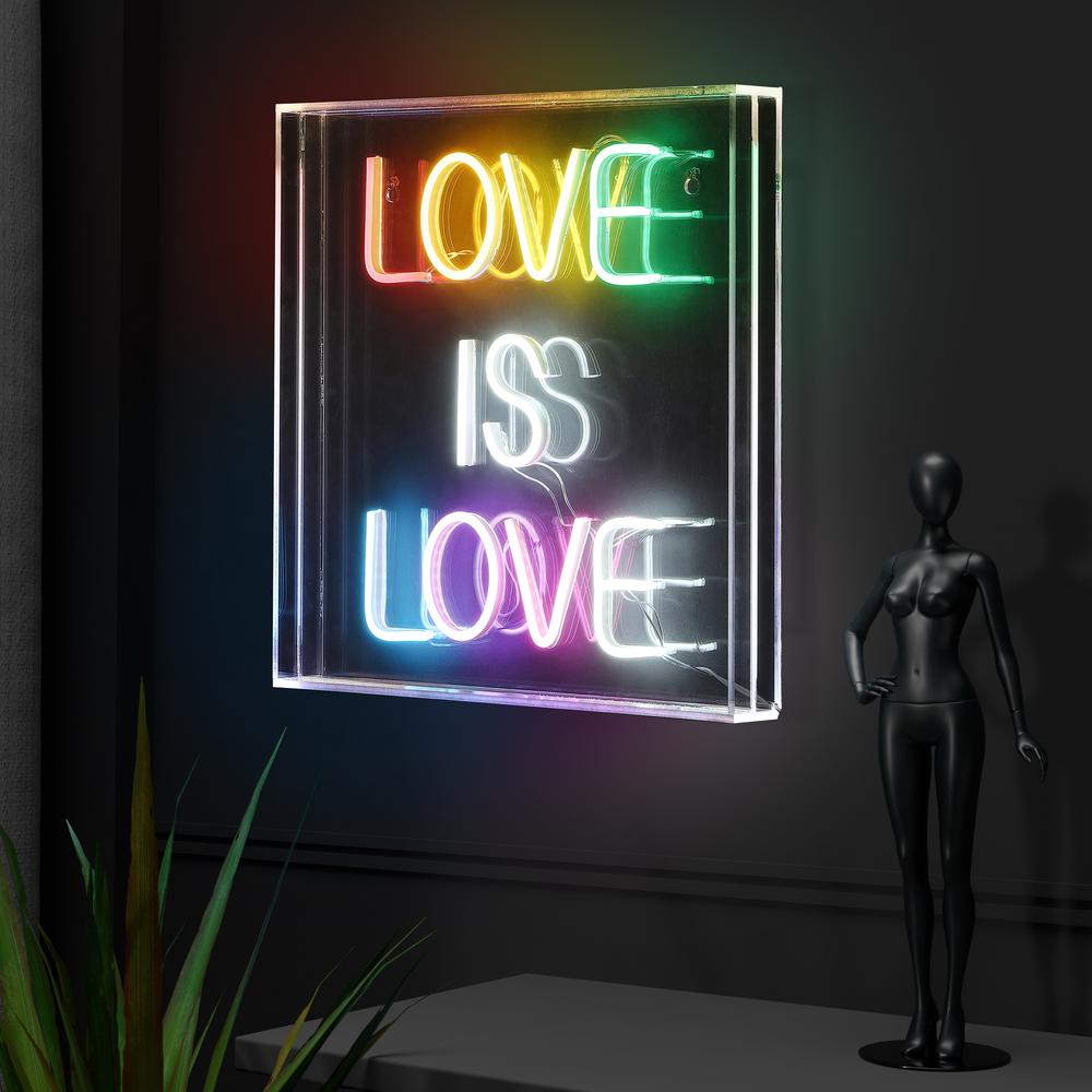 Love Is Love Square Contemporary Glam Acrylic Box USB Operated LED Neon Light. Picture 7