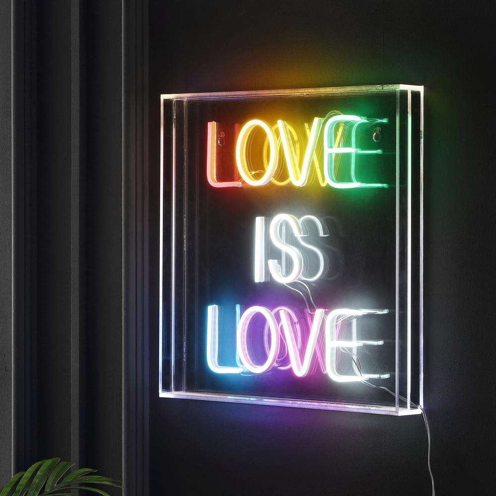 Love Is Love Square Contemporary Glam Acrylic Box USB Operated LED Neon Light. Picture 2