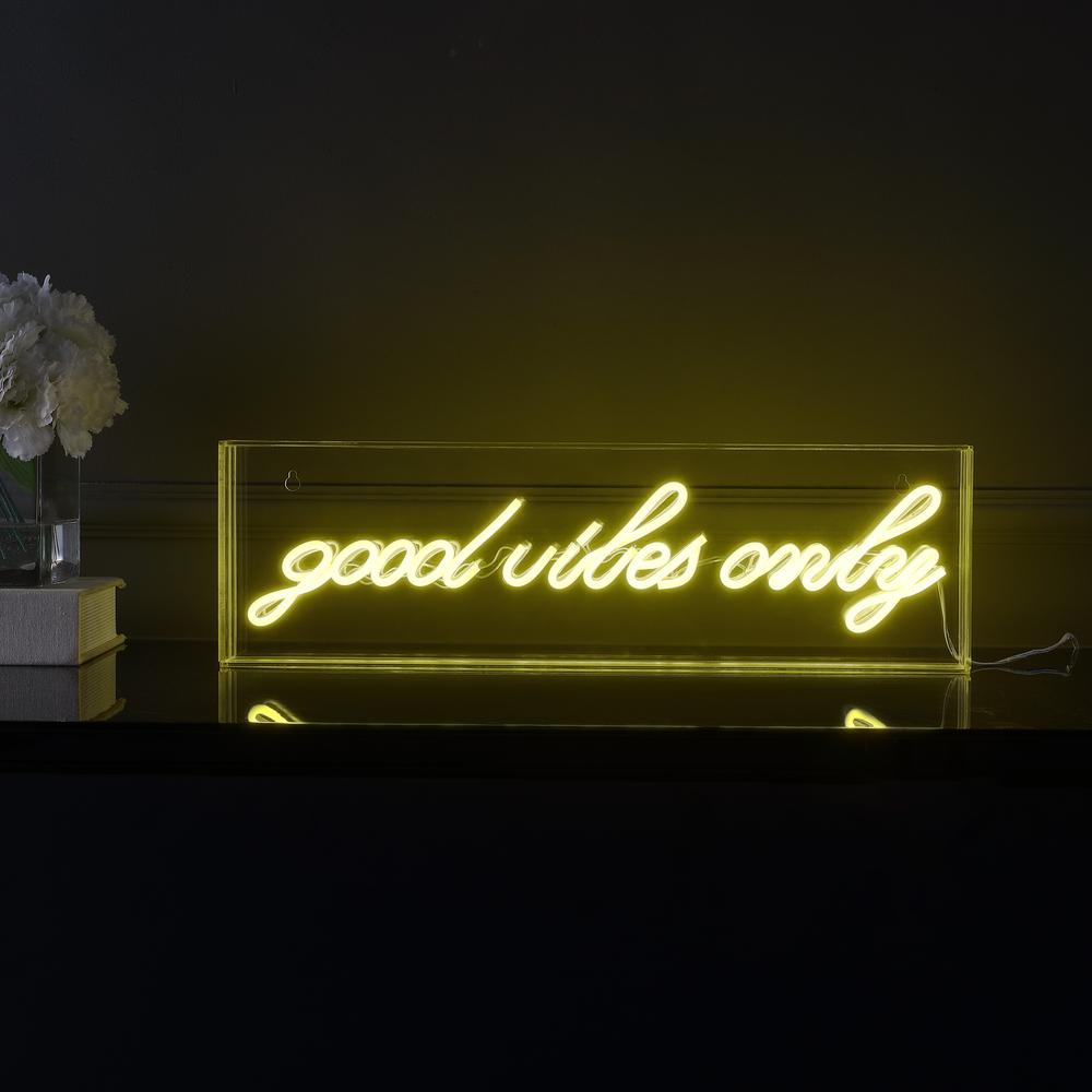 Good Vibes Only Contemporary Glam Acrylic Box USB Operated LED Neon Light. Picture 5