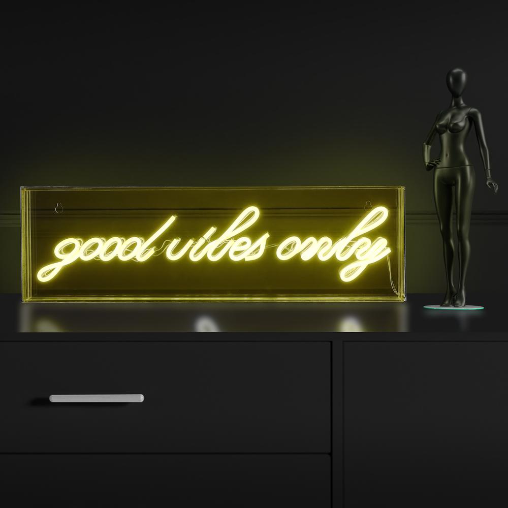 Good Vibes Only Contemporary Glam Acrylic Box USB Operated LED Neon Light. Picture 6