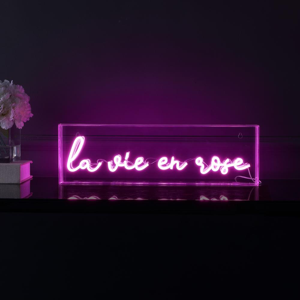 La Vie En Rose Contemporary Glam Acrylic Box USB Operated LED Neon Light. Picture 5