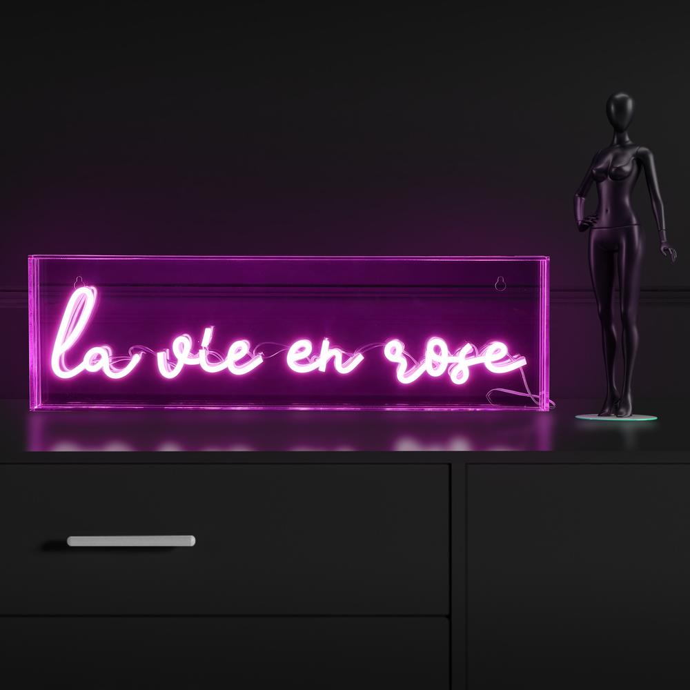 La Vie En Rose Contemporary Glam Acrylic Box USB Operated LED Neon Light. Picture 6