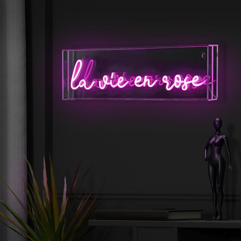 La Vie En Rose Contemporary Glam Acrylic Box USB Operated LED Neon Light. Picture 7
