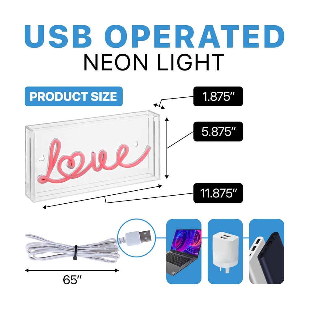 Love Contemporary Glam Acrylic Box USB Operated LED Neon Light. Picture 3