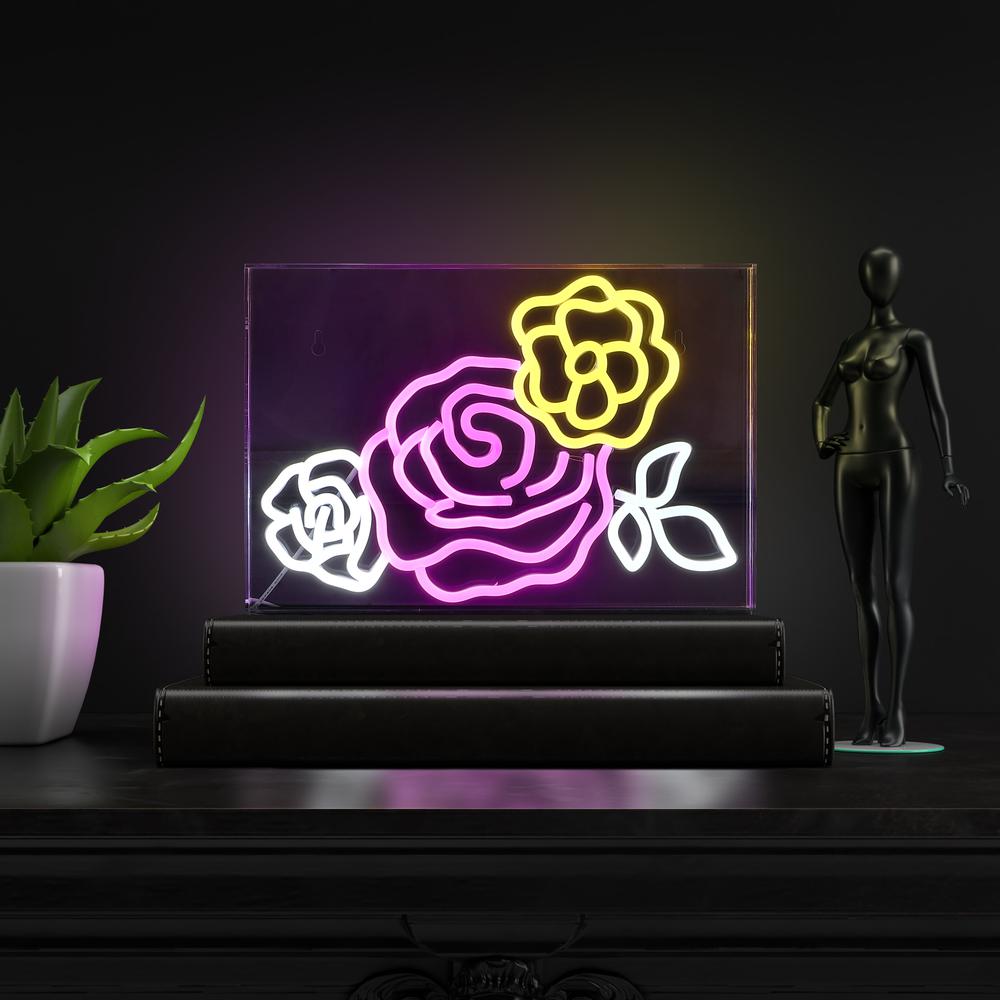 Crowd Of Roses Contemporary Glam Acrylic Box USB Operated LED Neon Light. Picture 6