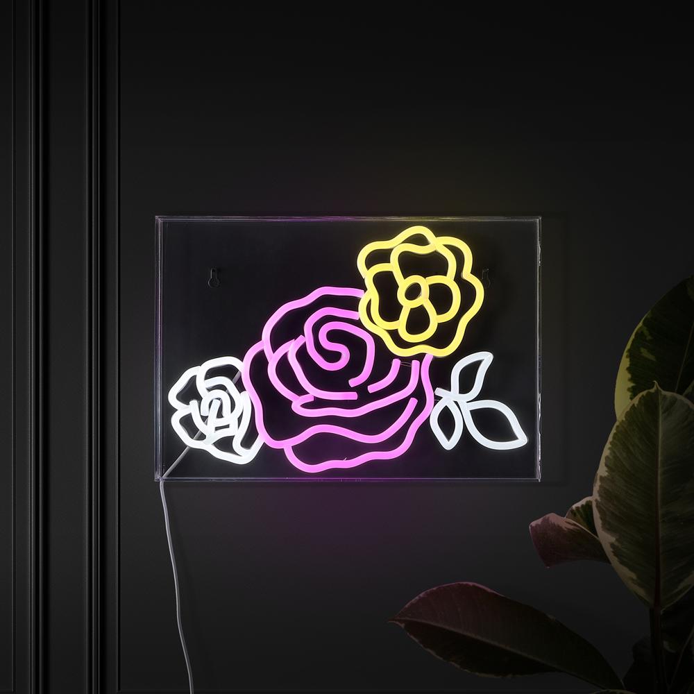 Crowd Of Roses Contemporary Glam Acrylic Box USB Operated LED Neon Light. Picture 7