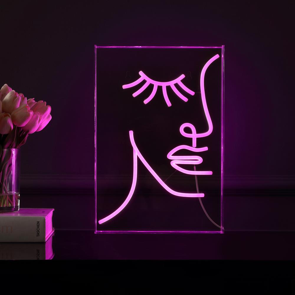 Half Face Contemporary Glam Acrylic Box USB Operated LED Neon Light. Picture 5