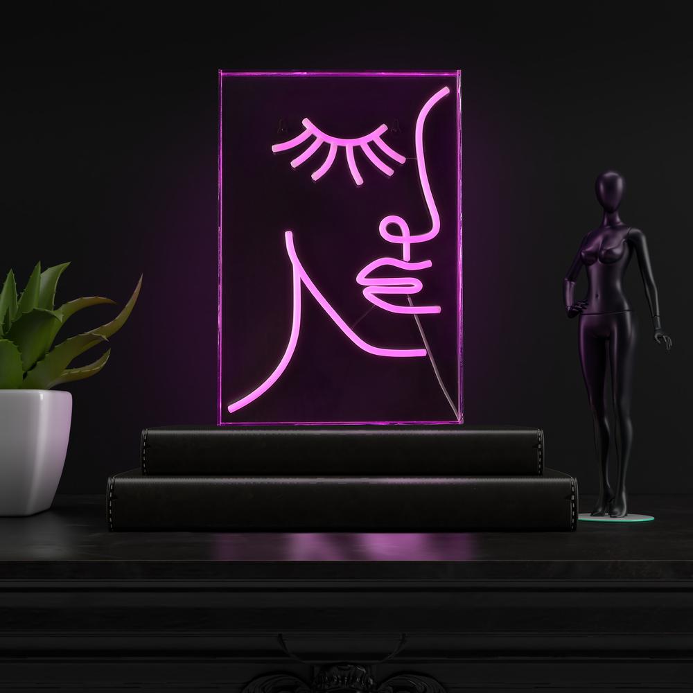 Half Face Contemporary Glam Acrylic Box USB Operated LED Neon Light. Picture 6