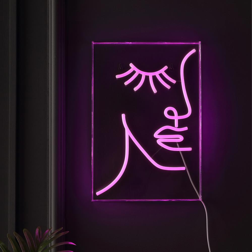 Half Face Contemporary Glam Acrylic Box USB Operated LED Neon Light. Picture 2