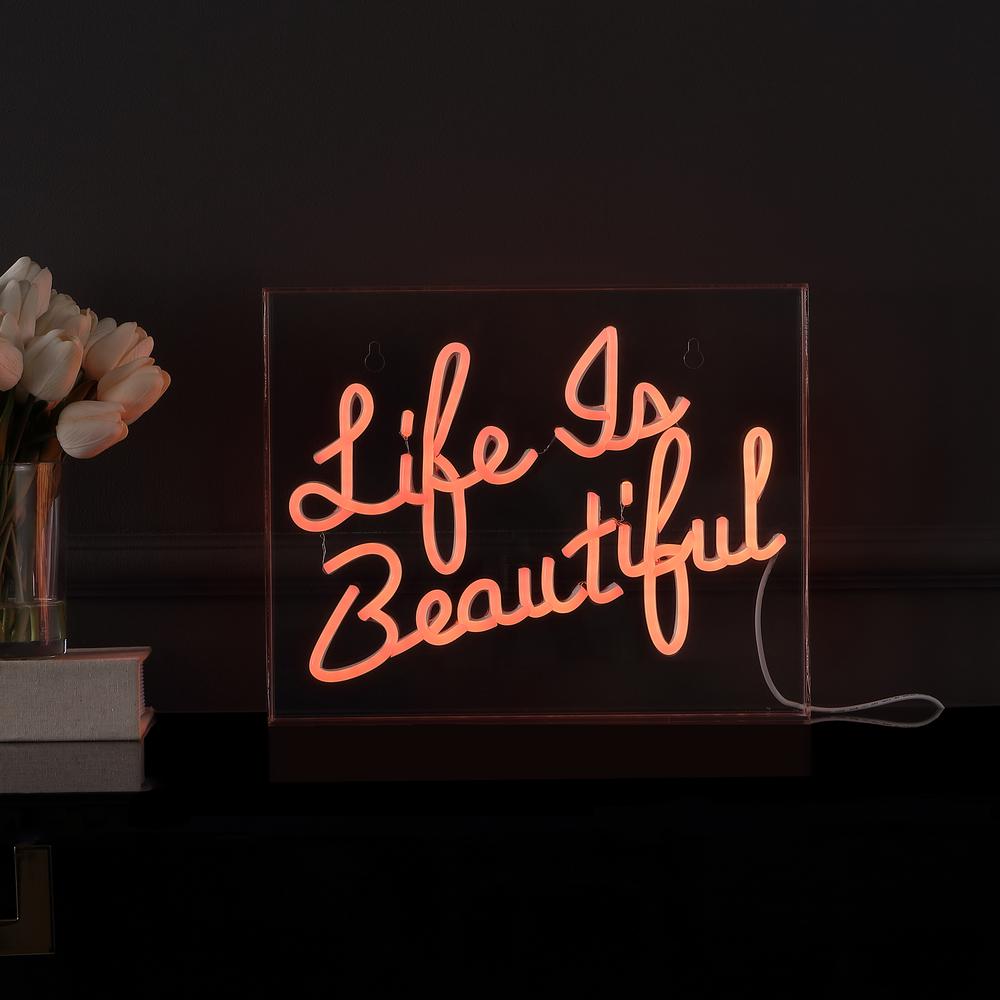 Life Is Beautiful Contemporary Glam Acrylic Box USB Operated LED Neon Light. Picture 5