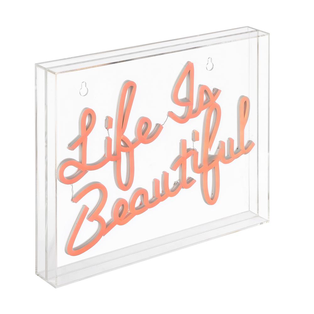 Life Is Beautiful Contemporary Glam Acrylic Box USB Operated LED Neon Light. Picture 4