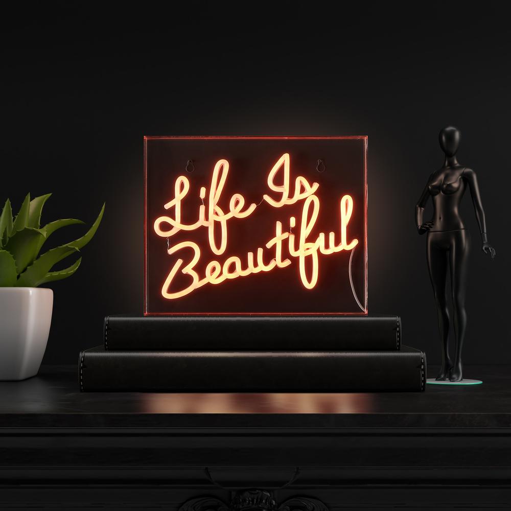 Life Is Beautiful Contemporary Glam Acrylic Box USB Operated LED Neon Light. Picture 6