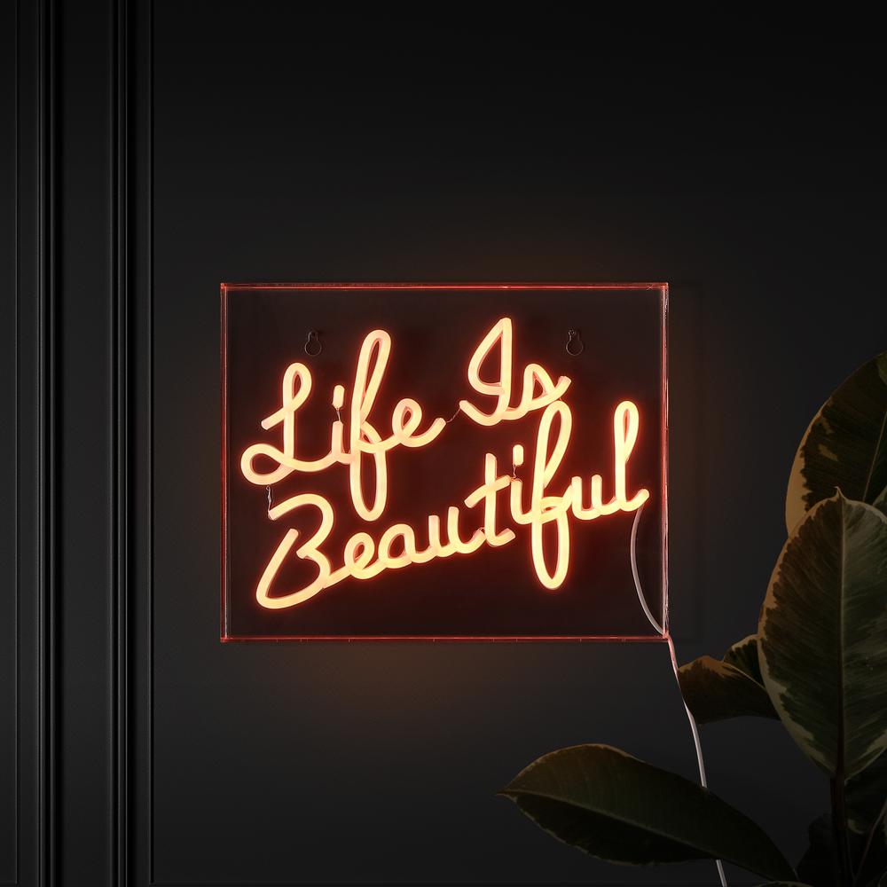 Life Is Beautiful Contemporary Glam Acrylic Box USB Operated LED Neon Light. Picture 7