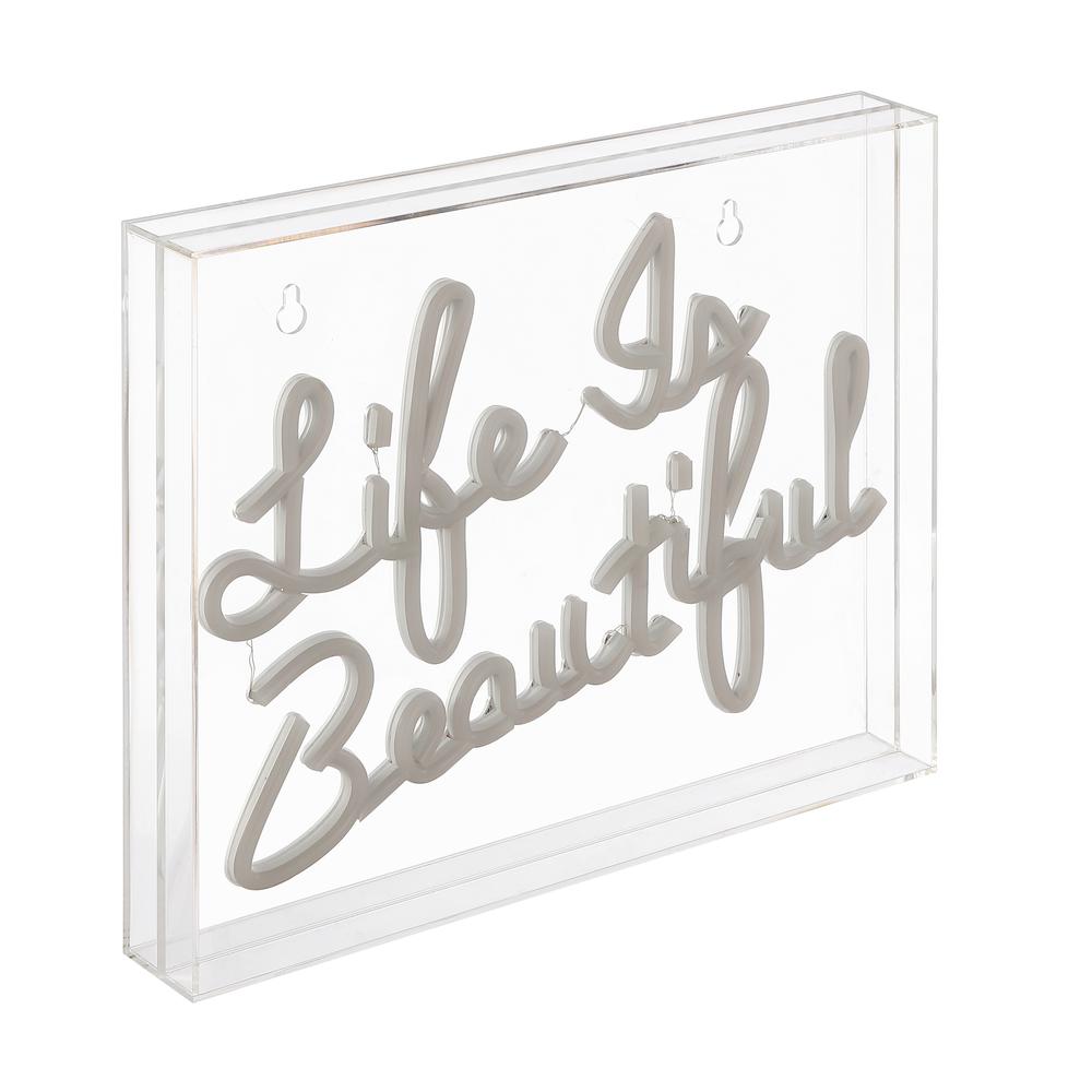 Life Is Beautiful Contemporary Glam Acrylic Box USB Operated LED Neon Light. Picture 1
