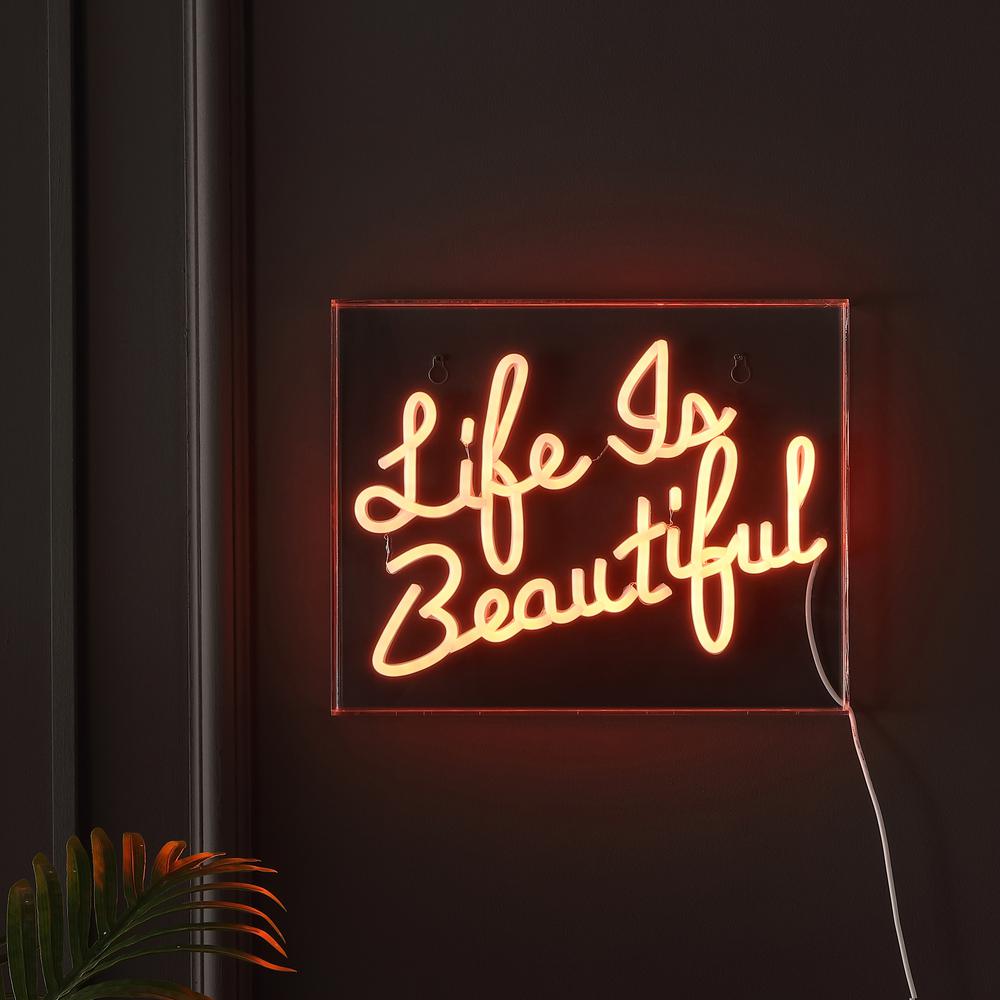 Life Is Beautiful Contemporary Glam Acrylic Box USB Operated LED Neon Light. Picture 2