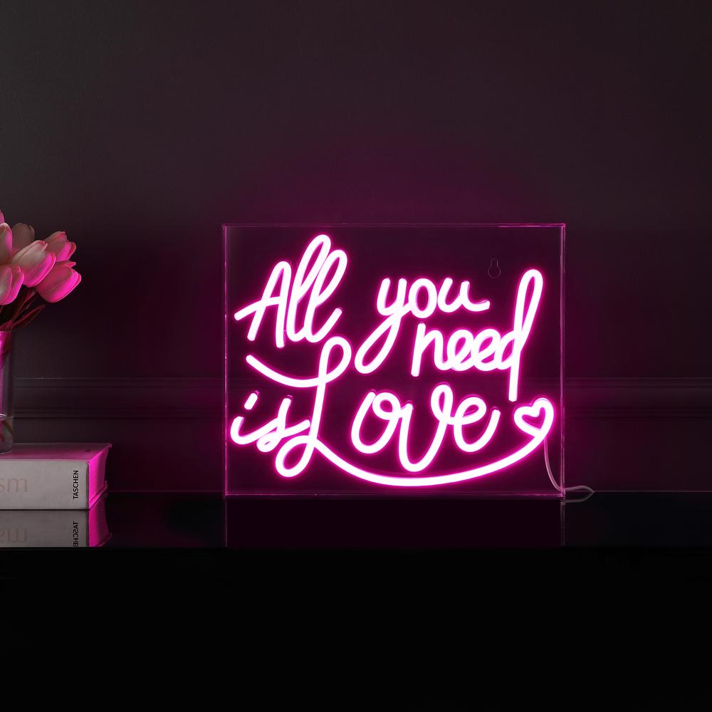 All You Need Is Love Contemporary Glam Acrylic Box USB Operated LED Neon Light. Picture 5