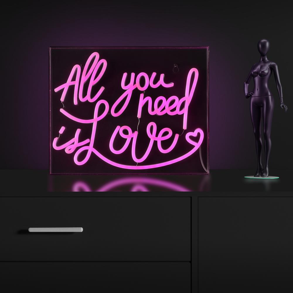 All You Need Is Love Contemporary Glam Acrylic Box USB Operated LED Neon Light. Picture 6