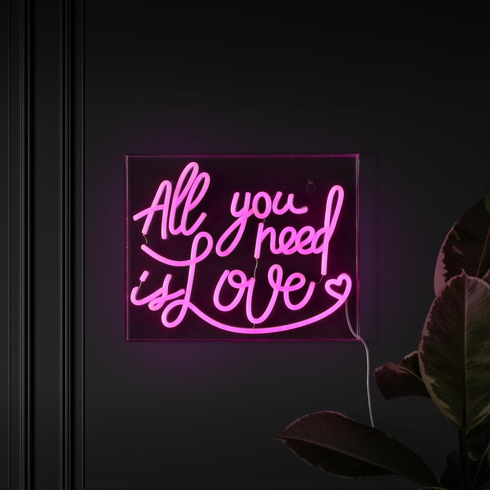 All You Need Is Love Contemporary Glam Acrylic Box USB Operated LED Neon Light. Picture 7