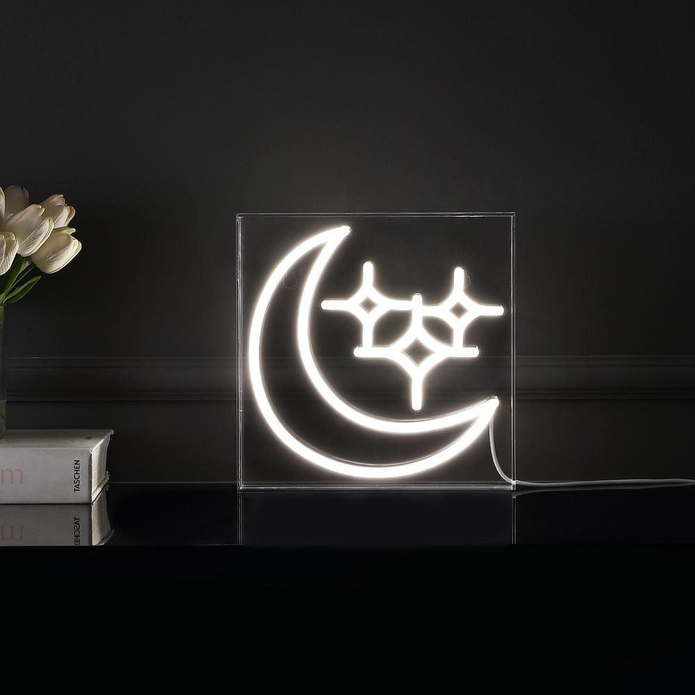 Starry Crescent Square Contemporary Glam Acrylic Box USB Operated LED Neon Light. Picture 5