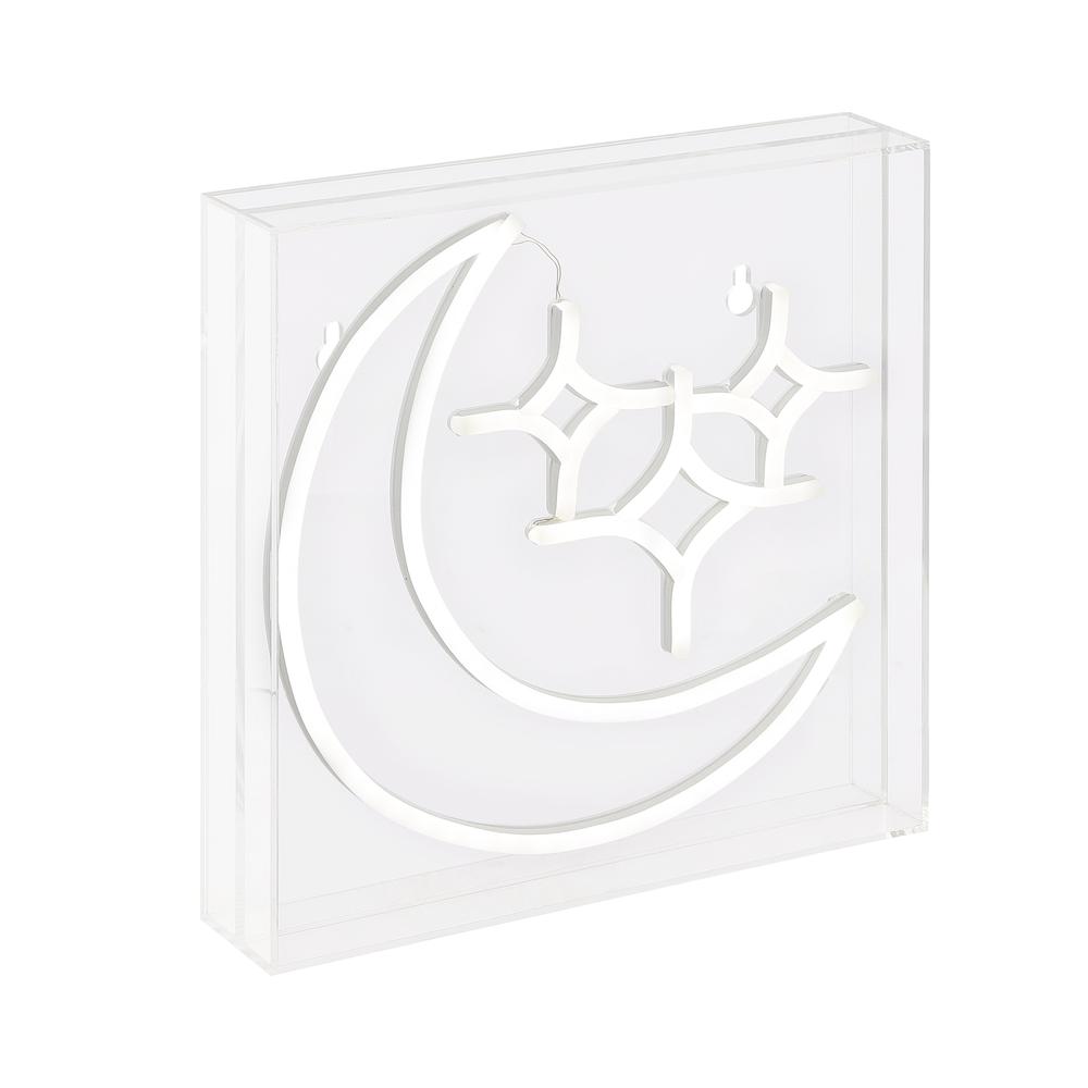 Starry Crescent Square Contemporary Glam Acrylic Box Usb Operated Led Neon Light. Picture 4
