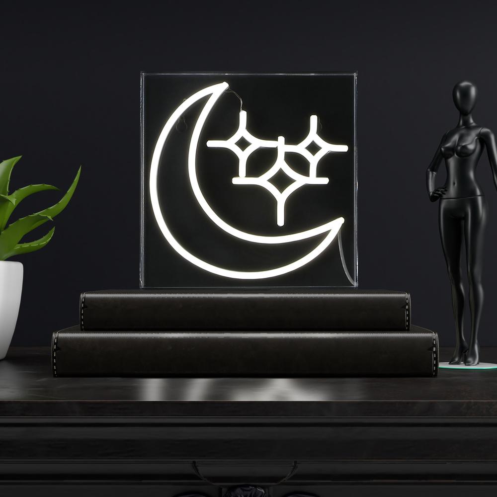Starry Crescent Square Contemporary Glam Acrylic Box Usb Operated Led Neon Light. Picture 6
