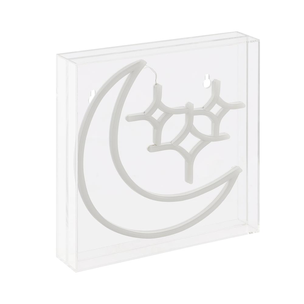 Starry Crescent Square Contemporary Glam Acrylic Box USB Operated LED Neon Light. Picture 1