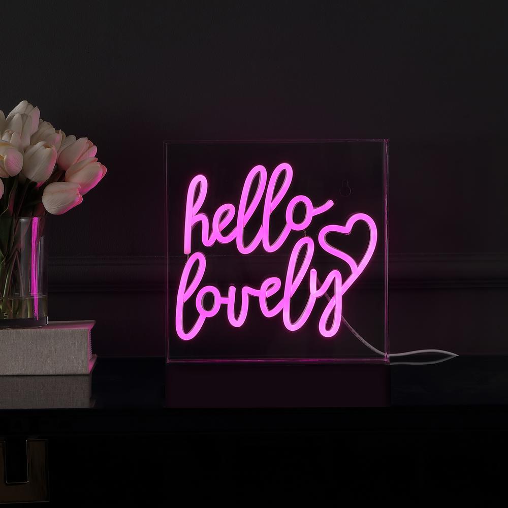 Hello Lovely Square Contemporary Glam Acrylic Box USB Operated LED Neon Light. Picture 5