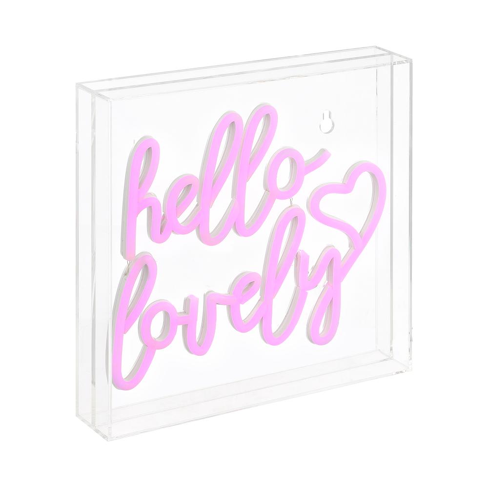 Hello Lovely Square Contemporary Glam Acrylic Box USB Operated LED Neon Light. Picture 4