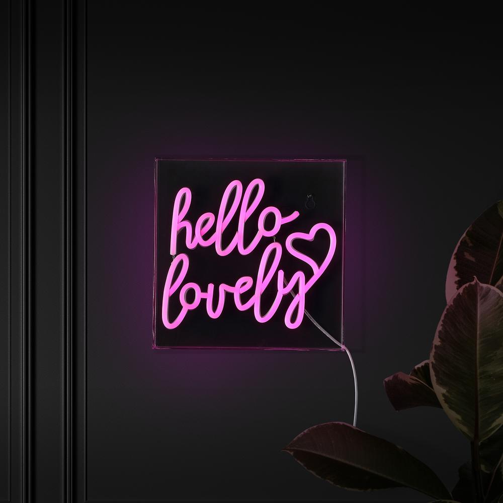 Hello Lovely Square Contemporary Glam Acrylic Box USB Operated LED Neon Light. Picture 7
