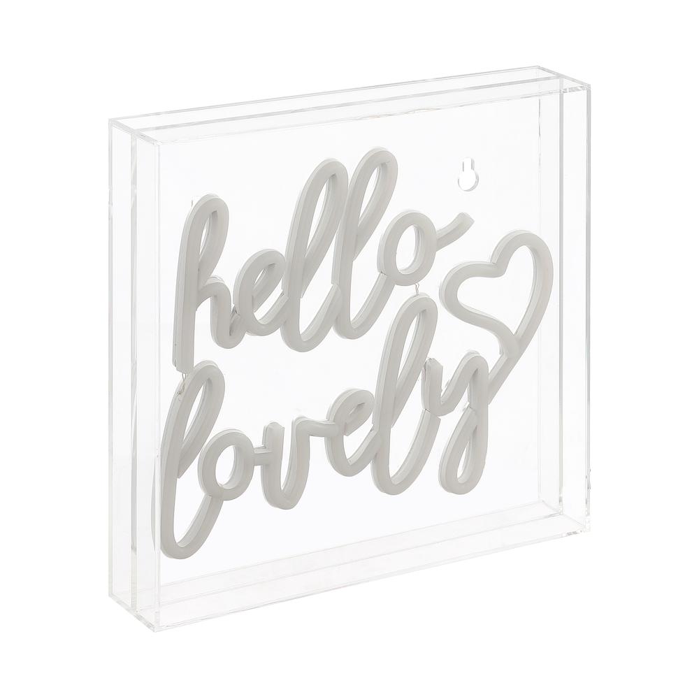 Hello Lovely Square Contemporary Glam Acrylic Box USB Operated LED Neon Light. Picture 1