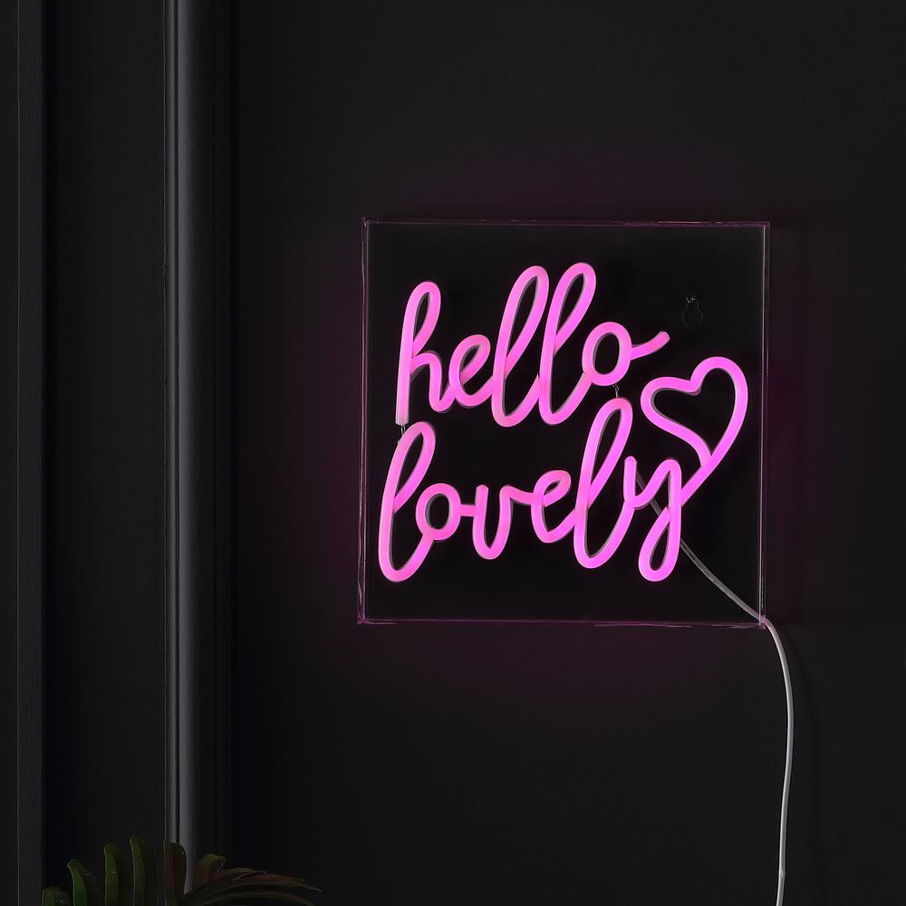 Hello Lovely Square Contemporary Glam Acrylic Box USB Operated LED Neon Light. Picture 2