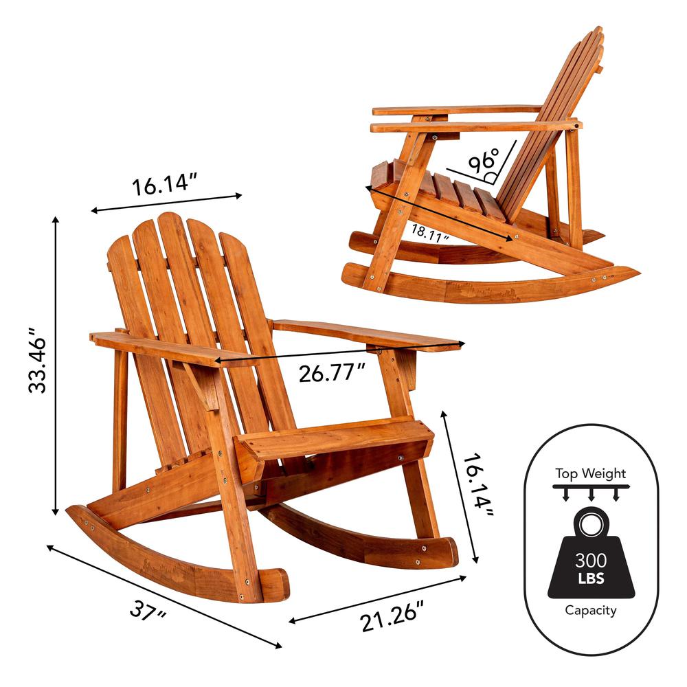 Kiawah Outdoor Patio Classic Acacia Wood Adirondack Rocking Chair. Picture 9