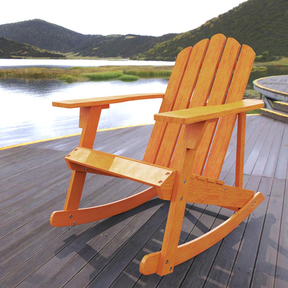 Kiawah Outdoor Patio Classic Acacia Wood Adirondack Rocking Chair. Picture 6