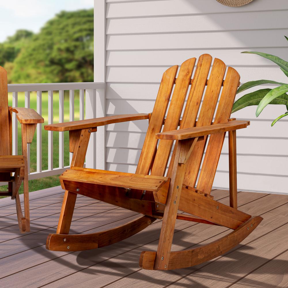 Kiawah Outdoor Patio Classic Acacia Wood Adirondack Rocking Chair. Picture 8