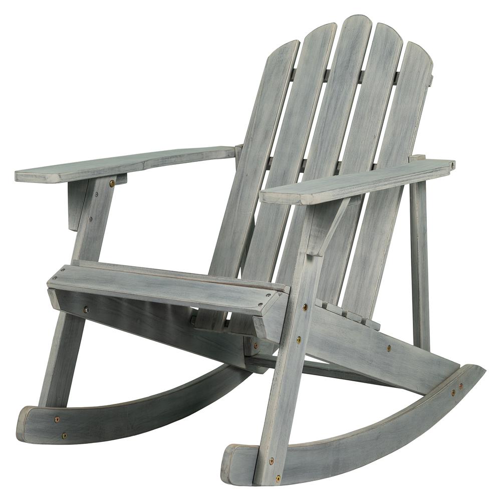 Kiawah Outdoor Patio Classic Acacia Wood Adirondack Rocking Chair. Picture 1