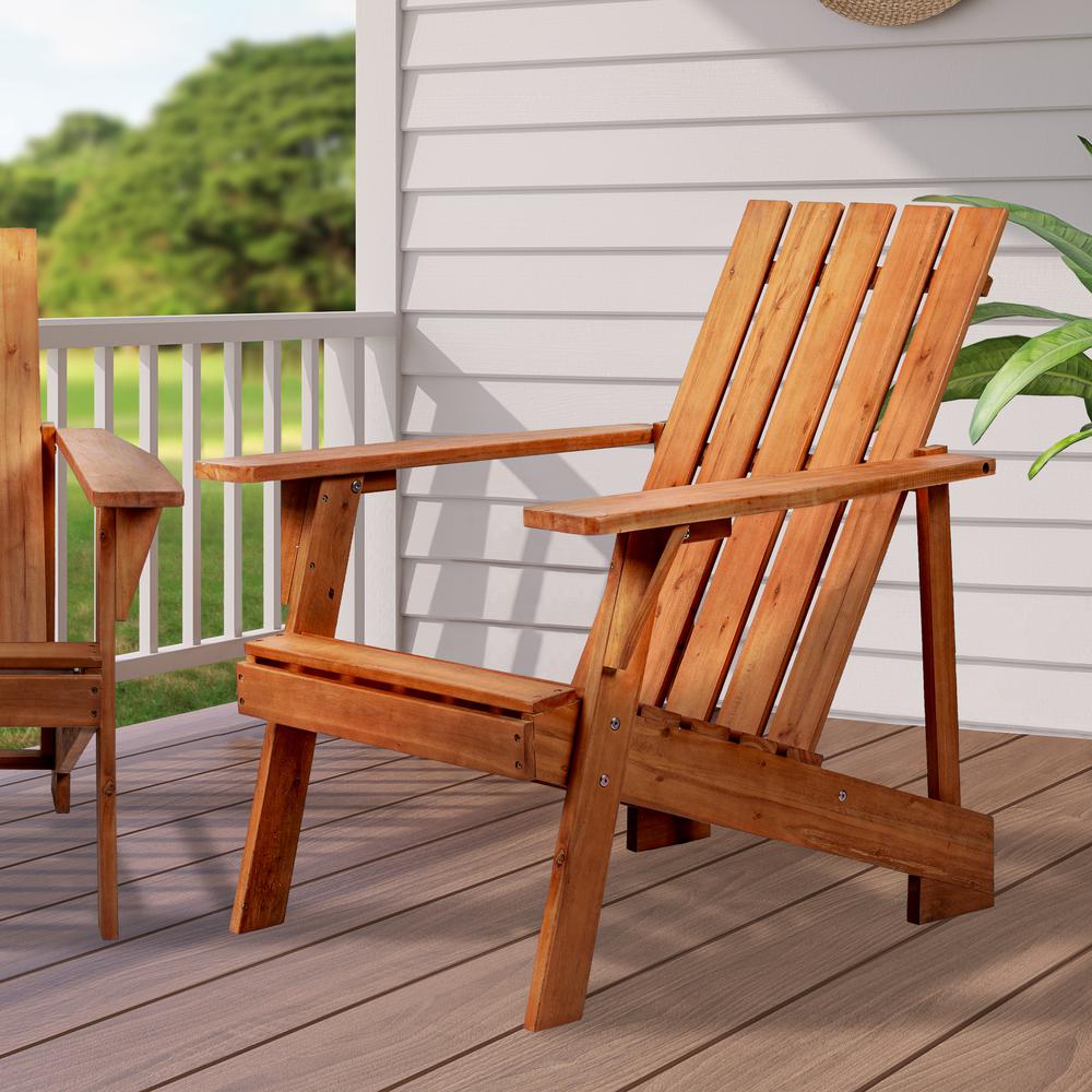 Irving Outdoor Patio Modern Acacia Wood Adirondack Chair. Picture 8