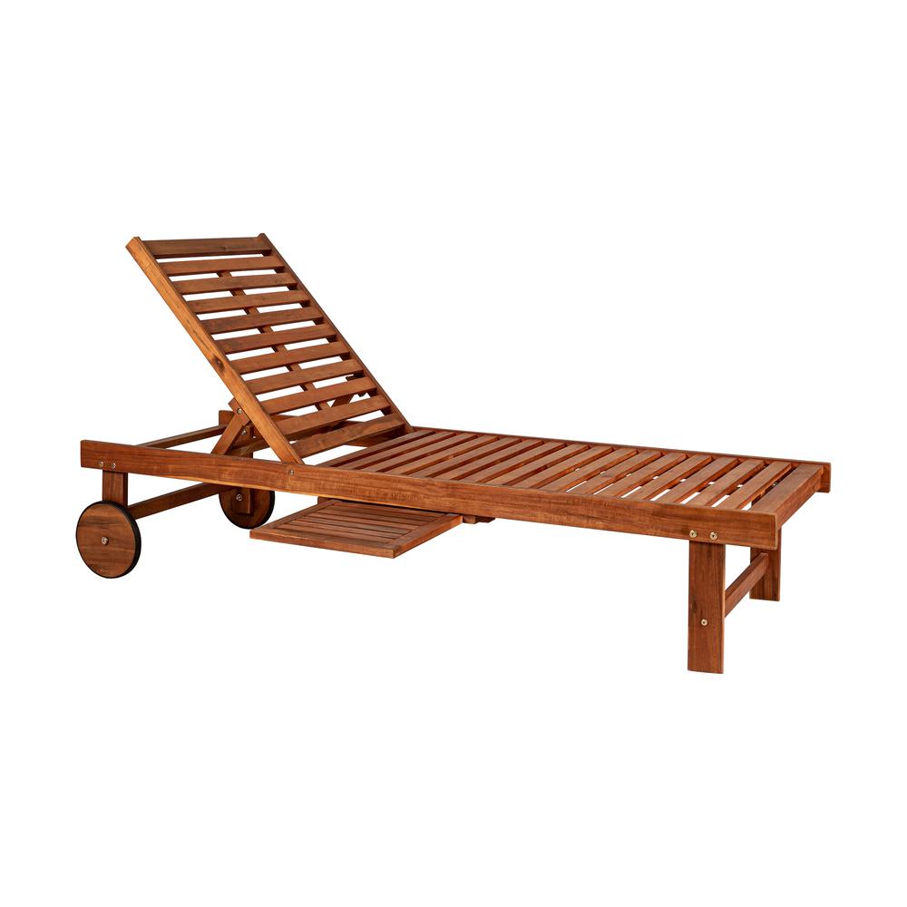 Outdoor Acacia Wood Lounger with Cushion Position Back Slide Table Wheels. Picture 6