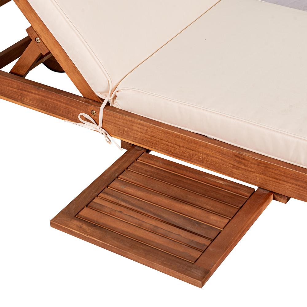 Outdoor Acacia Wood Lounger with Cushion Position Back Slide Table Wheels. Picture 8