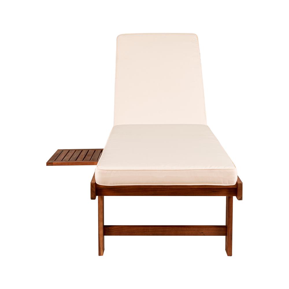 Outdoor Acacia Wood Lounger with Cushion Position Back Slide Table Wheels. Picture 2