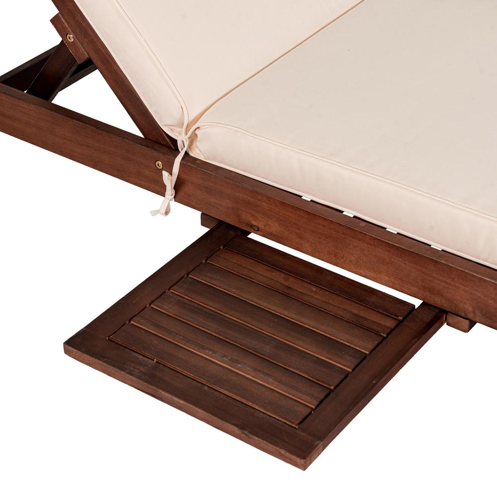 Outdoor Acacia Wood Lounger with Cushion Position Back Slide Table Wheels. Picture 8
