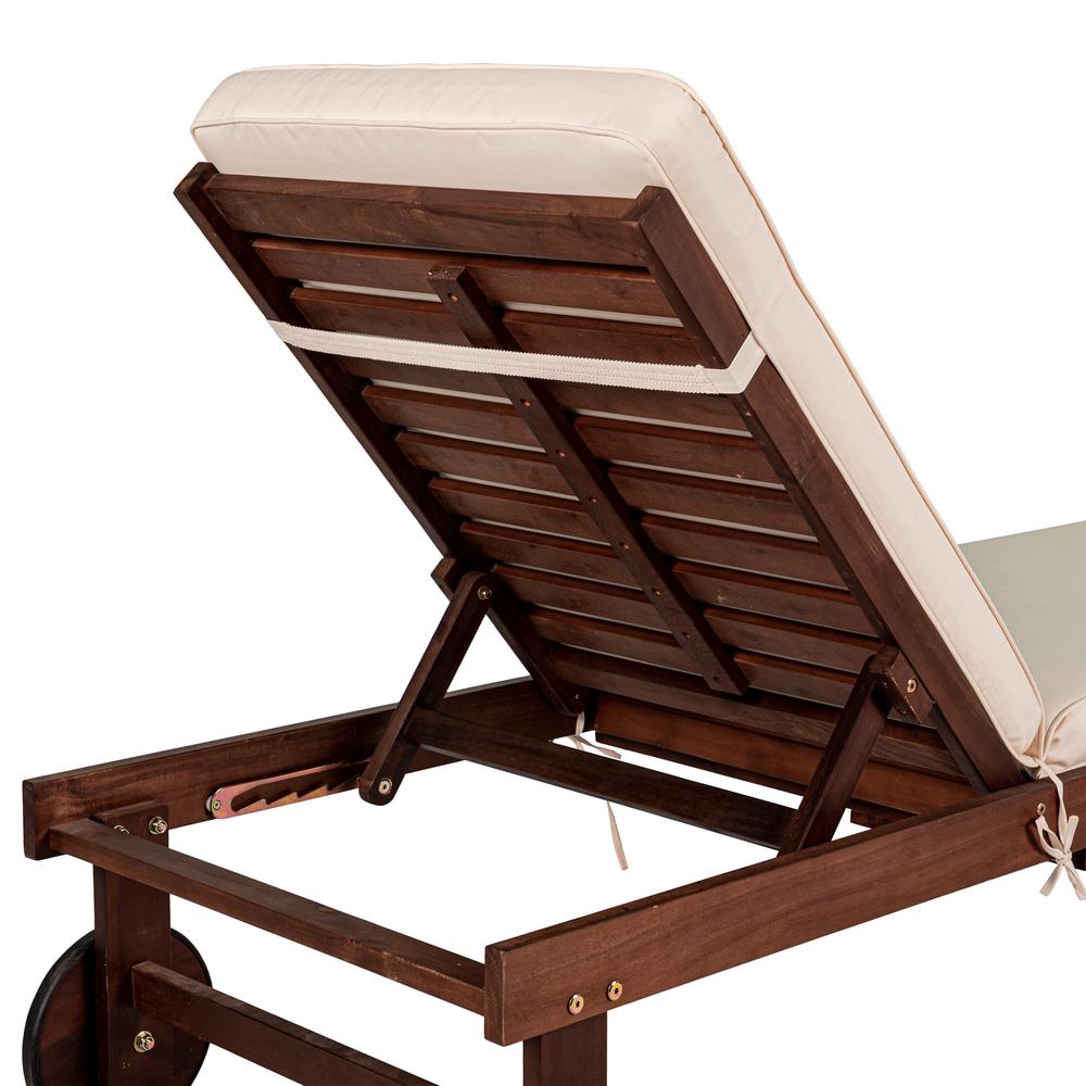 Outdoor Acacia Wood Lounger with Cushion Position Back Slide Table Wheels. Picture 9