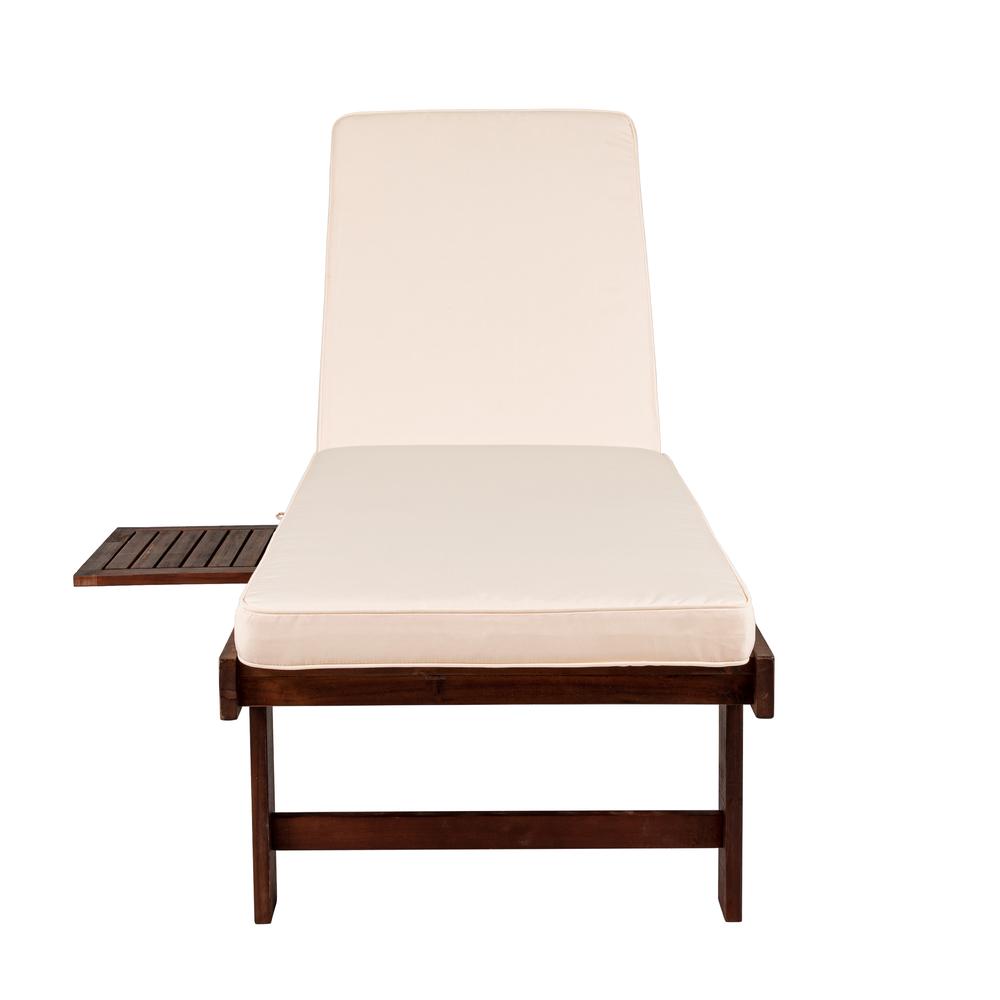 Outdoor Acacia Wood Lounger with Cushion Position Back Slide Table Wheels. Picture 2