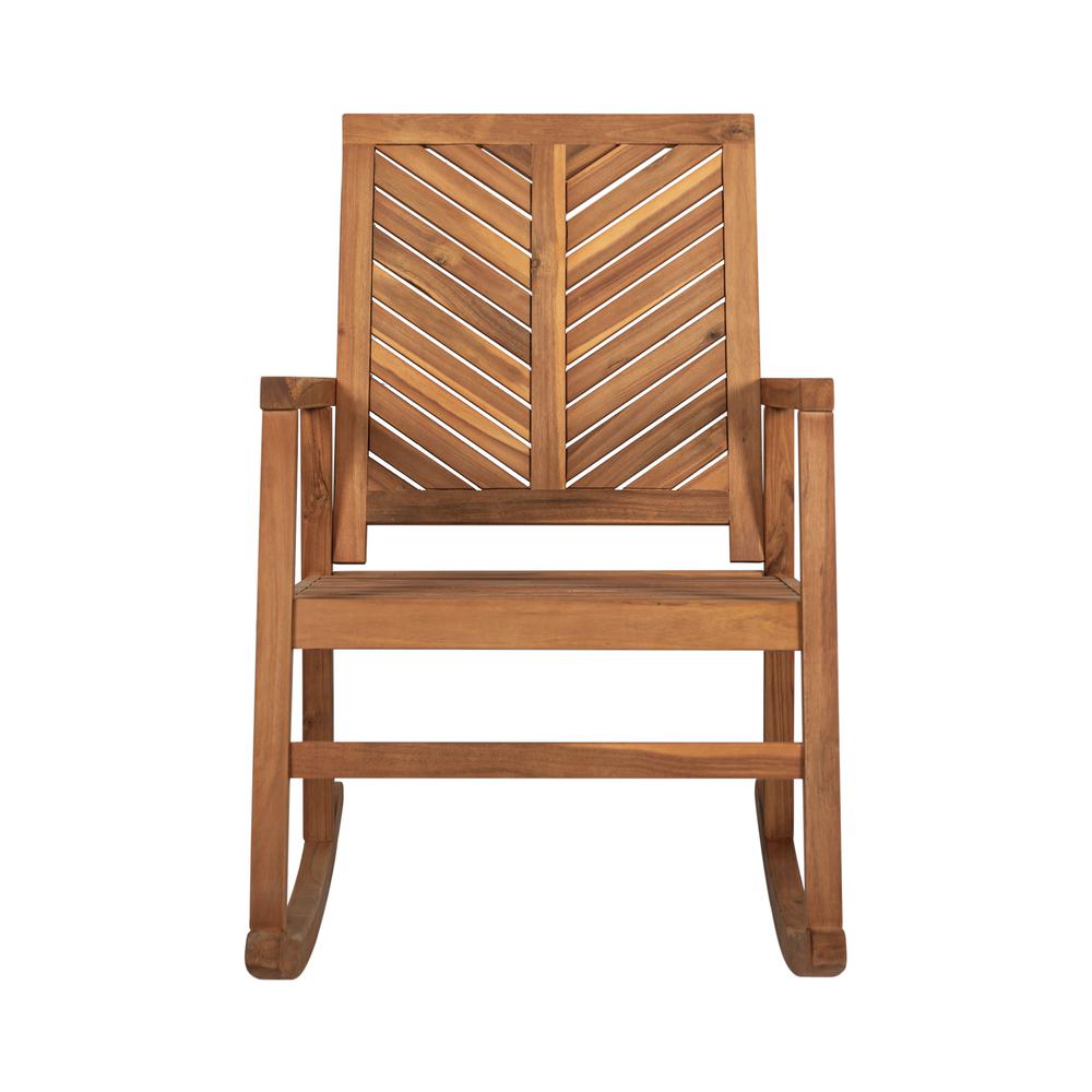 Ned Modern Chevron Back Acacia Wood Patio Outdoor Rocking Chair. Picture 2
