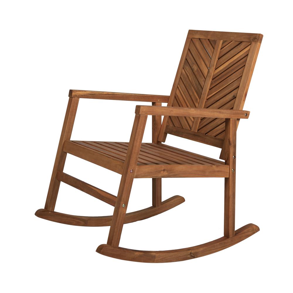 Ned Modern Chevron Back Acacia Wood Patio Outdoor Rocking Chair. Picture 1