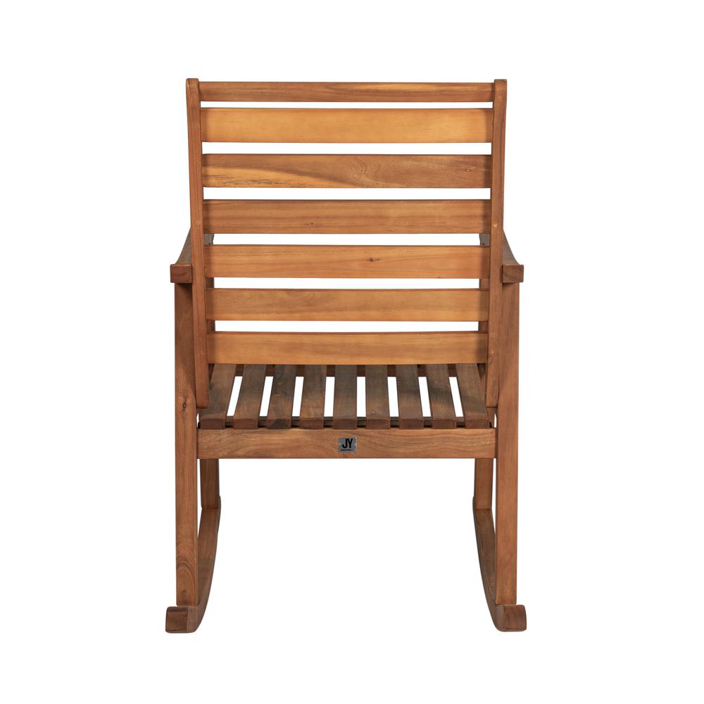 Carey Modern Slat Back Acacia Wood Patio Outdoor Rocking Chair. Picture 4